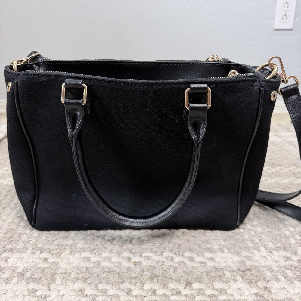 Saint‎ Sofia London Black Canvas Satchel Crossbody Gold Hardware Structured Bag - Picture 7 of 11